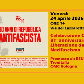 OGR Bologna: celebrazione 81° anniversario Liberazione dal nazifascismo – 24 aprile ’26 ore&nbsp;14.00